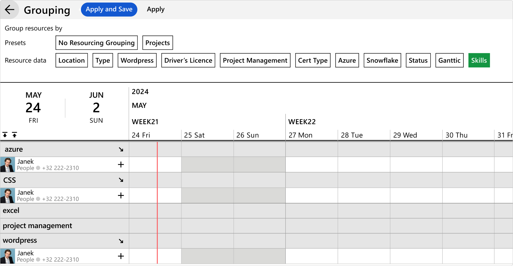 Resources can be grouped via data fields